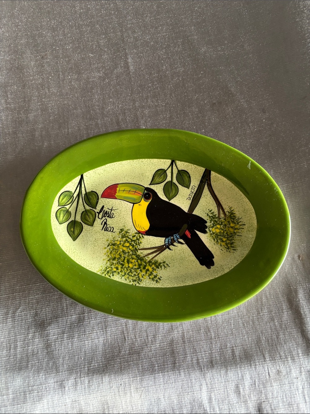 Hand-Painted Green Toucan Serving Platter